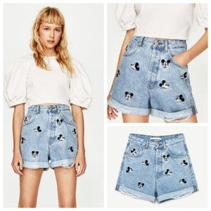 Zara - Disney Mickey Mouse Denim High Waisted Shorts - NWT - Size US 10